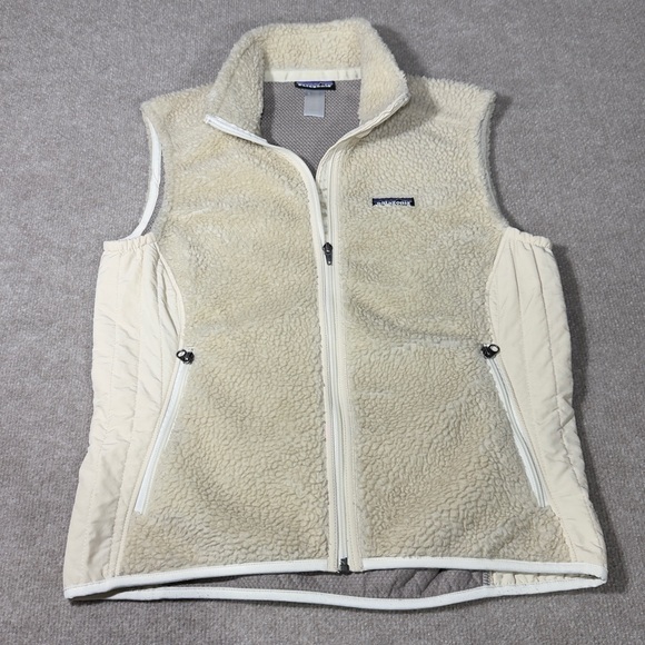 Patagonia Sherpa Vest Fleece Retro X Large Womens Cream Outdoor Cabin Trails - Picture 1 of 9